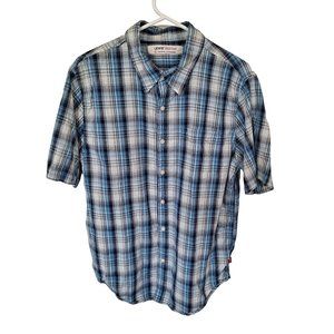 Levi's Red Tab Shirt Men Size Large Blue Button Up Short Sleeve Cotton Y2K Rock